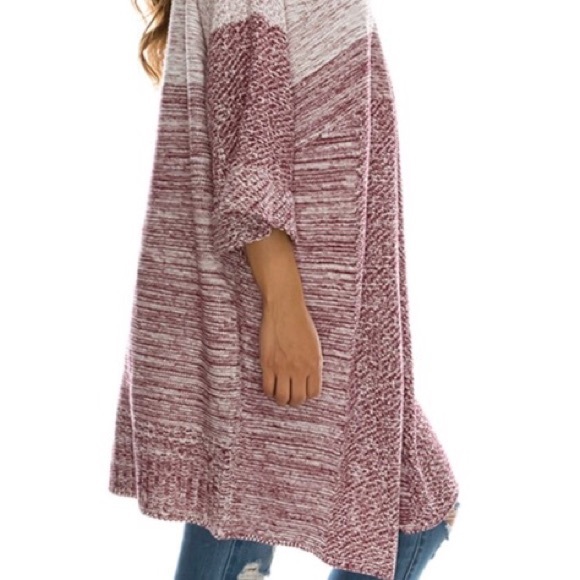 Two Tone Burgundy and Grey Heavyweight Long Duster Cardigan - Picture 6 of 6